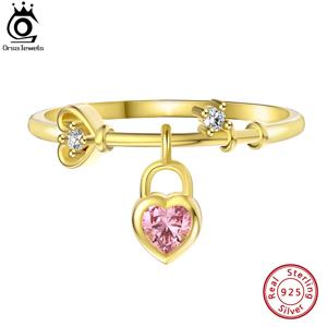 ORSA JEWELS 925 스털링 실버 댕글링 하트 스태킹 링, 14K 골드 도금, 우아한 손가락 밴드, 여성용 보석 선물 SR311