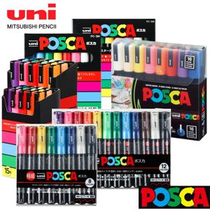 Uni Posca 아크릴 마커 세트, Marcadores 아트 마커 펜, 바위 그림, 원단 그래피티 아티스트, 공예 만화, 5 개, 8 개, 12 개, 16 개