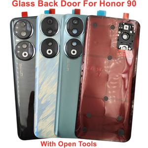 Huawei Honor 90 용 후면 유리 문짝 배터리 커버, Honor90 후면 뚜껑 하우징 케이스, 카메라 렌즈, 스티커 접착제