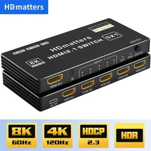 HDMI 2.1 스위치 분배기, 120Hz 5 포트 HDMI 4K 120Hz 분배기 스위처 CEC 48gbps HDMI 2.1 스위치 8K 원격 Dolby Vison 포함