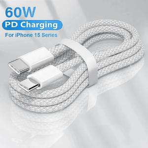 USB-C to C타입 컬러 케이블, 애플 아이폰 15, PD 60W 고속 충전, 화웨이, 샤오미, 삼성용, 직조 케이블 액세서리