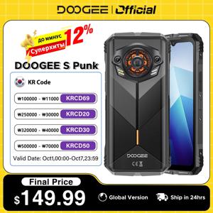 DOOGEE S 펑크 러기드 폰, 글로벌 버전, 안드로이드 14, 6.58 인치, 60Hz, 34mm, 큰 증폭 스피커, LED 조명 효과, 6GB + 256GB, 10800mAh