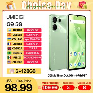 UMIDIGI G9 5G 스마트폰, 5G 휴대폰, 안드로이드 14, 8 코어, 6GB, 128GB, 6.75 인치, 90Hz HD, 50MP, 5000mAh, 18W 충전