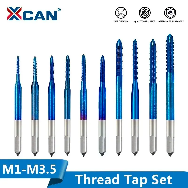 XCAN 스레드 탭 M1-M3.5 HSS 메트릭 플러그 탭 나사 탭 드릴, 조절 가능한 탭 렌치 포함, 나노 블루 코팅 기계 탭, 10 개