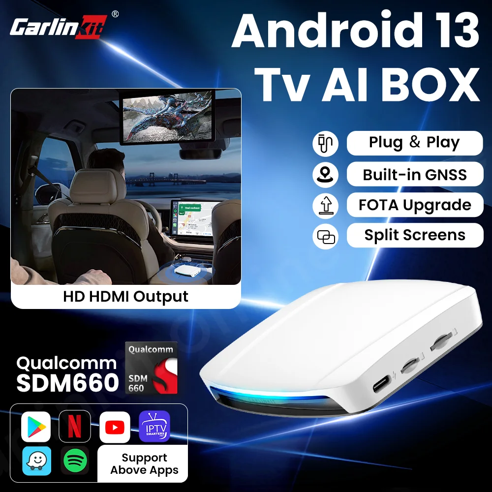 Carlinkit UHD TV 박스, 안드로이드 13.0, 퀄컴 8 코어 무선 카플레이 및 안드로이드 자동 어댑터 지지대, 4K HD 비디오 출력, 온라인 비디오