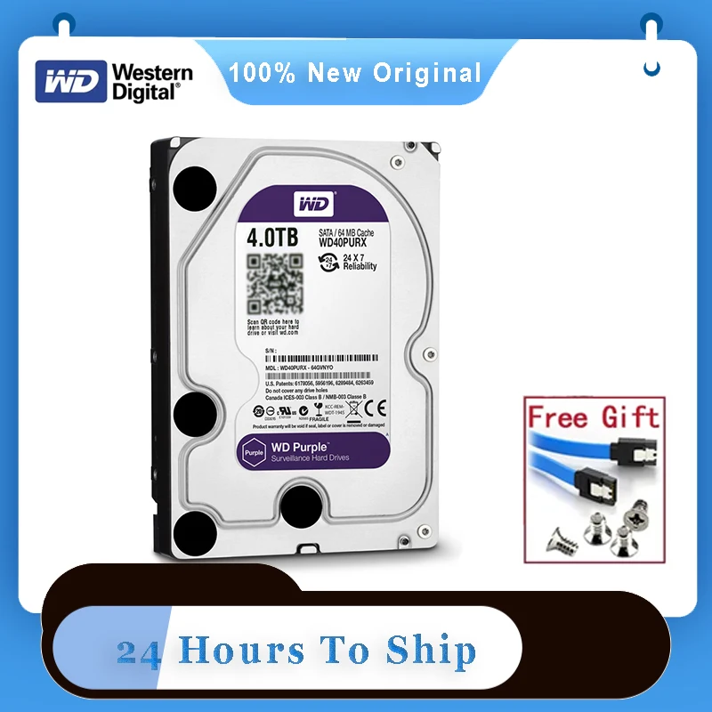 WD 퍼플 4TB 감시 내장 하드 드라이브 디스크, 3.5 인치 64M 캐시, SATA III, 6 Gb/s, 1TB 2TB 3TB HDD, HD 하드 디스크, CCTV DVR NVR용