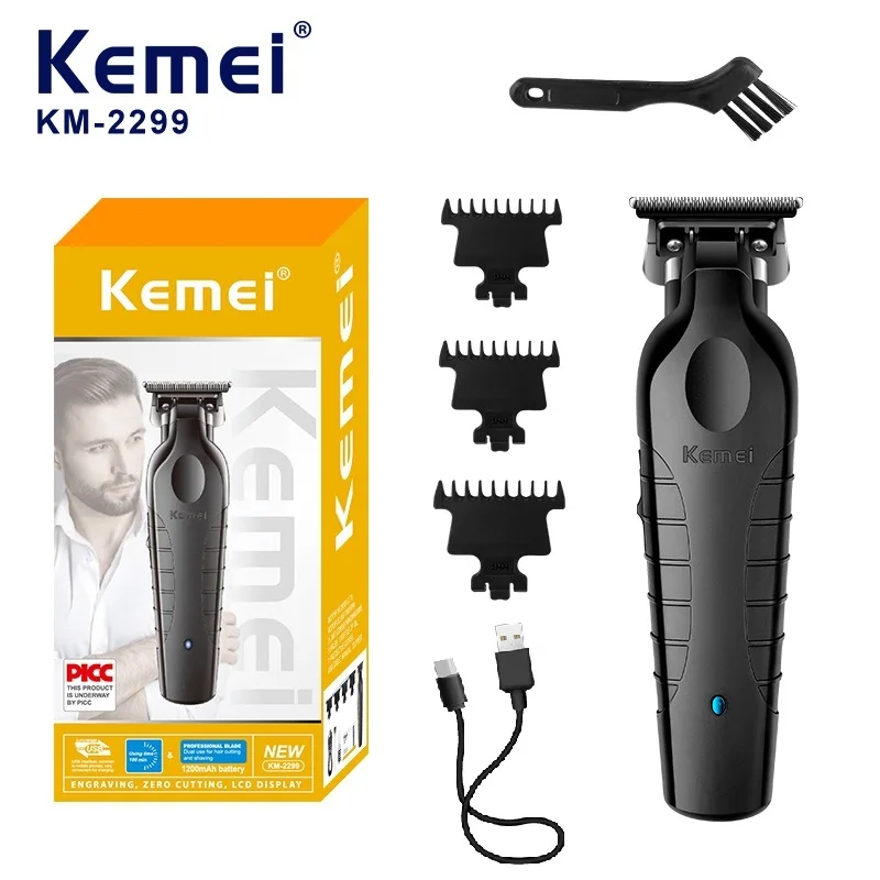 Kemei 남성용 무선 헤어 클리퍼, USB 충전식 전기 헤어 클리퍼, 갭 제로 트리머, 전기 헤어 커팅 머신 KM-2299