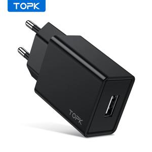 TOPK USB 충전기 EU 플러그 USB 휴대폰 충전기, 5V 2A, 여행용 벽 충전 어댑터, 삼성에 적합한 화웨이 샤오미 핸드폰 어댑터