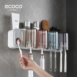 Ecoco 크리에이티브 칫솔 랙, 펀칭 없는 구강 세척 컵, 욕실 벽걸이 자동 치약 압착기