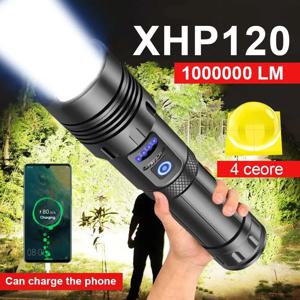 초강력 LED 손전등, XHP120, XHP90, 고출력 토치 라이트, 충전식 전술 손전등, 18650 USB 캠핑 램프