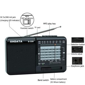 XHDATA D-328 12 밴드 휴대용 라디오, AM, FM, SW DSP 기술, MP3 플레이어, TF 카드 슬롯, USB 미니 FM 리시버, 블루투스 라디오 포함