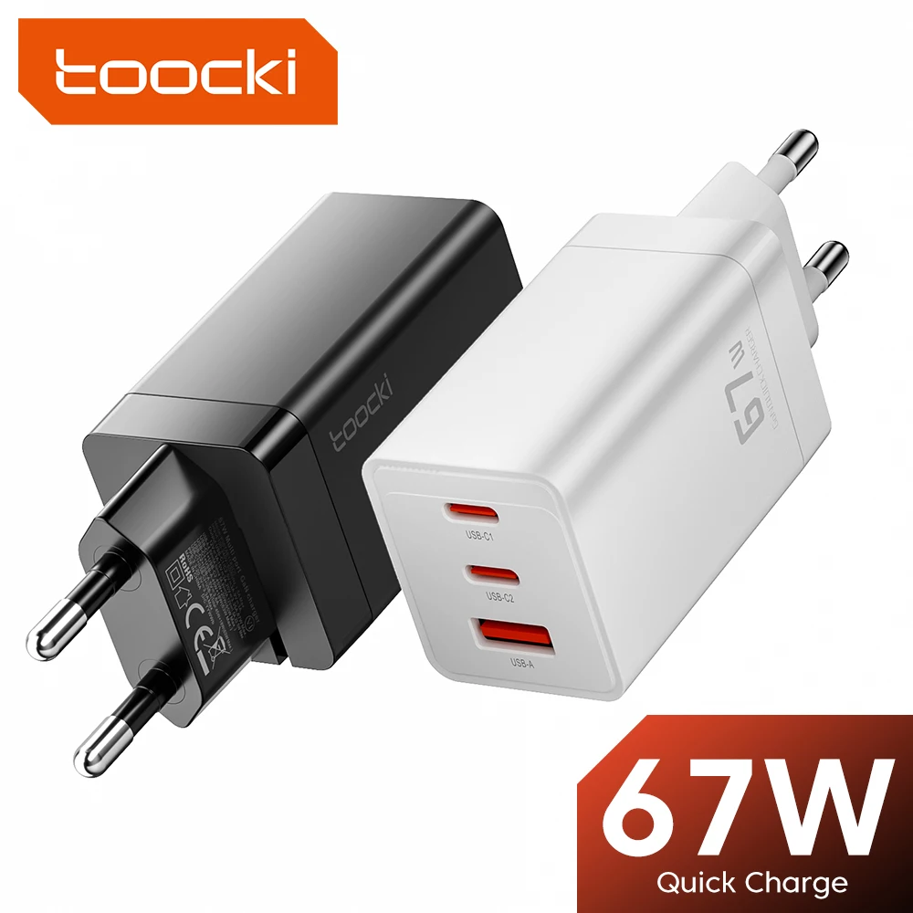 Toocki GaN USB C 충전기, 빠른 충전 QC4.0 PD, 3.0 타입 C 충전기, Macook iPhone 14 13 12 Pro Max Xiaomi 삼성 S23, 67W