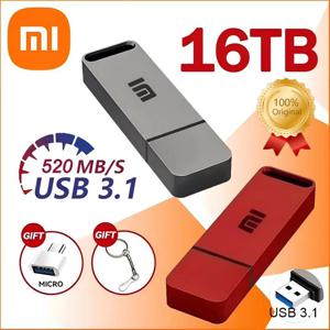 샤오미 정품 고속 펜 드라이브, USB 3.1 플래시 드라이브, C타입 금속 USB 메모리, 컴퓨터 저장 장치, 16TB