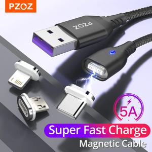 PZOZ 마그네틱 케이블 C 타입 5A, 초고속 충전, 마이크로 USB 케이블, USB C 자석 충전기, 아이폰 화웨이 샤오미 휴대폰용, 와이어 코드