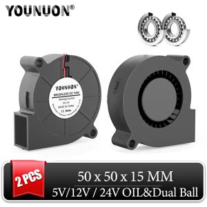 5015 50mm DC 24V 12V 5V 2 핀 듀얼 볼/슬리브 베어링 브러시리스 냉각 터빈 송풍기 팬, 50mm x 15mm 송풍기 쿨러 팬, 2 개