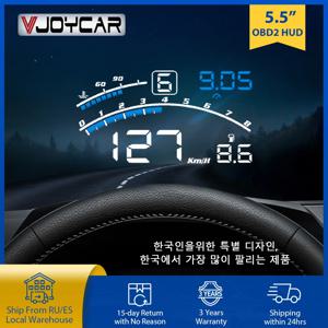 Vjoycar 차량용 헤드업 디스플레이, 최신 HUD 디스플레이, OBDII EUOBD 5.5 인치 앞유리 프로젝터, 시프트 알림 수온 RPM km/h mph