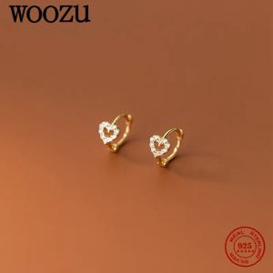 WOOZU 925 스털링 실버 미니멀리즘 스위트 러브 하트 CZ 지르콘 후프 귀걸이, 여성 소녀용 작은 귀 버클, 주얼리 선물, INS