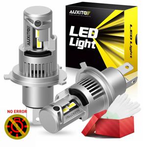 AUXITO 차량용 LED 헤드라이트 전구, HB2 H4 HB2 H4 Hi/Lo 빔 헤드램프, 6000K 화이트 자동 램프, 12V, 오류 없음 9003, 2 개