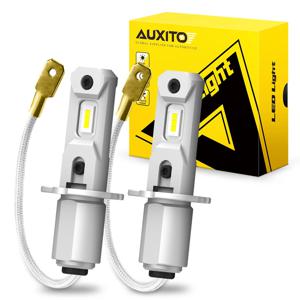 AUXITO H3 LED 헤드라이트 전구, 자동차 LED 안개등, 드라이빙 램프, 미니 디자인, 상향등, 6500K 화이트 옐로우, DRL 12V, 2 개