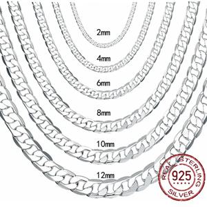 남녀공용 925 스털링 실버 목걸이, 페이스 체인, 랍스터 걸쇠, 약혼 쥬얼리 선물, 2mm, 4mm, 6mm, 8mm, 10mm, 12mm, 40-75cm