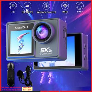 듀얼 IPS 터치 LCD 액션 카메라, EIS 170 ° DVR 30M 방수, 5 배 줌 스포츠 카메라, 무선 마이크 및 사전 녹화 포함, 5K 4K60FPS