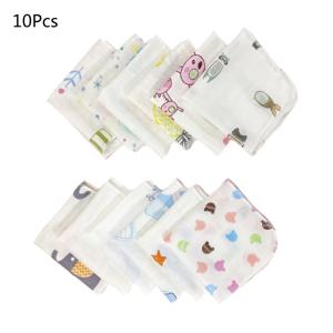 10Pcs 아기 Washcloths 세트 귀여운 만화 인쇄 더블 레이어 거즈 유아 페이스 타올 재사용 가능한 물티슈 흡수성 Burp Cloth