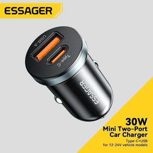 Essager 차량용 USB C 타입 고속 충전기, 아이폰, 샤오미, 삼성용, PD QC 3.0 SCP 5A 고속 충전, 30W