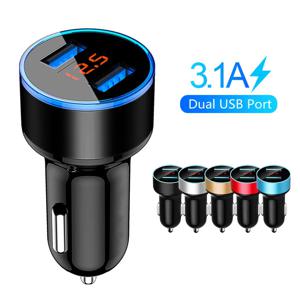 듀얼 USB 차량용 충전기, 2 포트 LCD 디스플레이, 12V 차량용 담배 라이터, 전원 어댑터 소켓, 아이폰 샤오미 차량용 전화 충전기, 3.1A