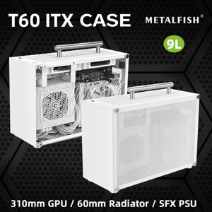 METALFISH T60 미니 ITX 화이트 케이스, 아크릴 또는 메쉬 사이드 패널, 휴대용 핸들 지지대, SFX PSU, 310mm GPU, 2*120mm 선풍기, 9L