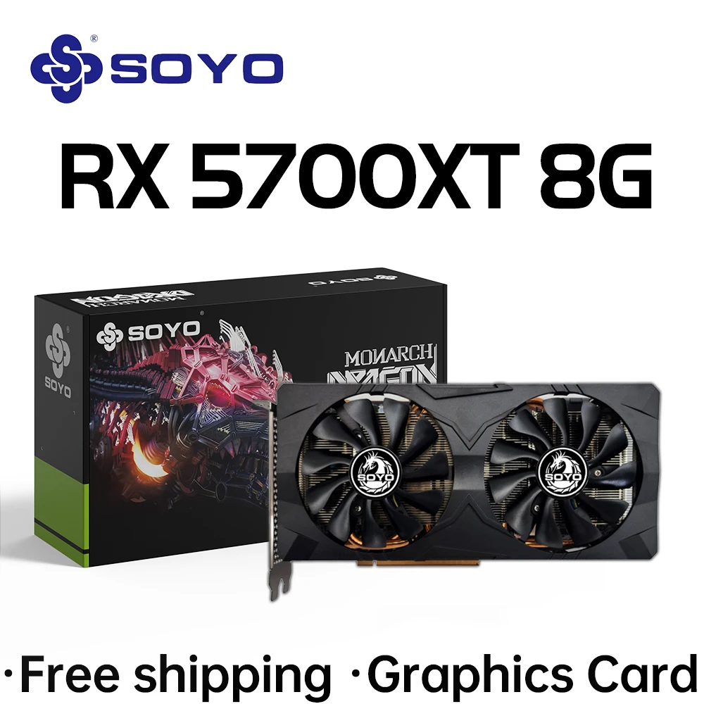 SOYO AMD Radeon 게임용 그래픽 카드, 데스크탑 컴퓨터 비디오 카드, 8GB GDDR6 메모리, 256 비트 PCIEx16 4.0, RX 5700XT