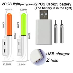 LED 탈착식 USB 충전 방수 전자 낚싯대, 야광 스틱 라이트, CR425, 3.6V 리튬 배터리, 야간 태클, 1 세트