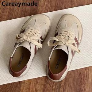 Careaymade 여성용 천연 가죽 신발, 부드러운 밑창, 편안한 캐주얼 싱글 슈즈, 못생긴 소가죽, 귀여운 레이스업, 작은 흰색 신발