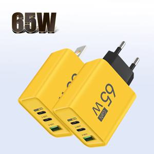 GaN USB 충전기 고속 충전 C타입 휴대폰 어댑터, 아이폰, 화웨이, 빠른 충전 3.0, EU, US 플러그, 벽 충전기, 총 65W