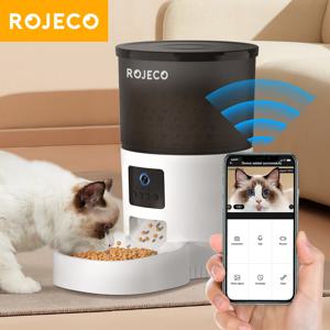 ROJECO 자동 고양이 피더, 카메라 비디오 고양이 먹이 디스펜서, 애완 동물 스마트 음성 녹음기, 원격 제어, 고양이 강아지용 자동 피더