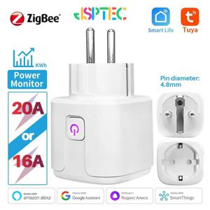 Tuya Zigbee 스마트 플러그 EU 스마트 소켓, 전원 모니터링 타이밍 기능 포함, 알렉사 구글 홈 얀덱스를 통한 음성 제어, 20A