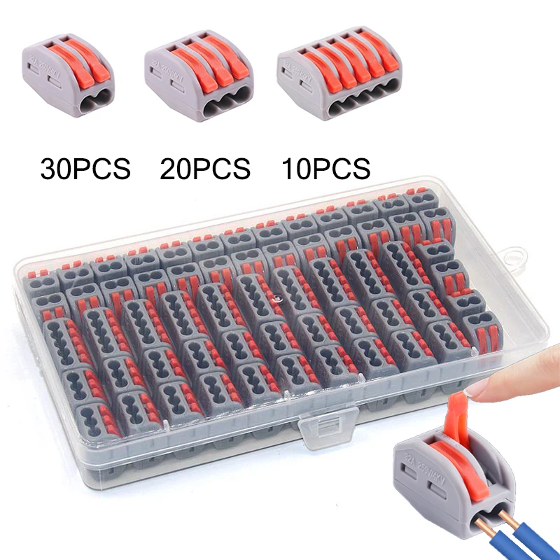 전기 케이블 LED 스트립 커넥터, 미니 케이지 용수철, 범용 컴팩트, 빠른 와이어링 도체, 2 핀, 3 핀, 5 핀, 10/60 개