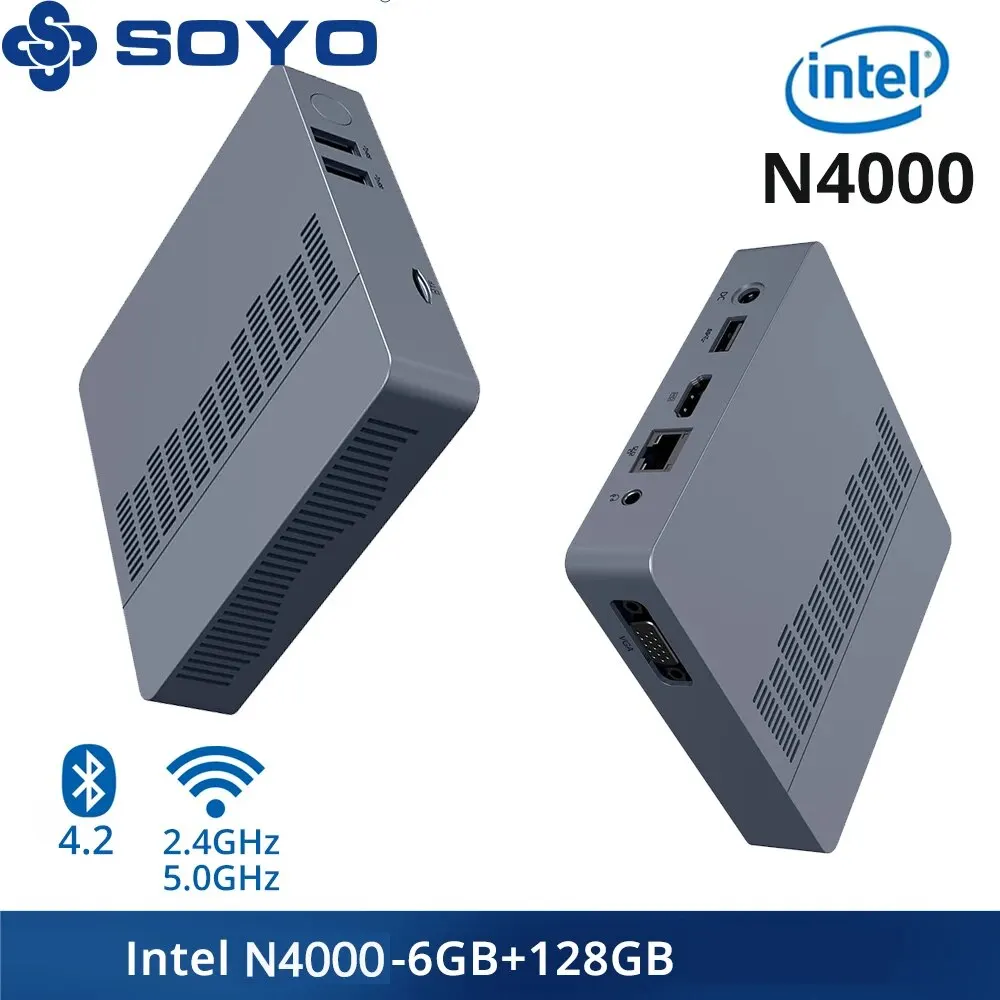 SOYO M2 에어 미니 PC, 강력한 6GB RAM, 128GB EMMC, 인텔 N4000, 윈도우 11 프로 컴팩트, 가정, 비즈니스 및 게임용으로 이상적