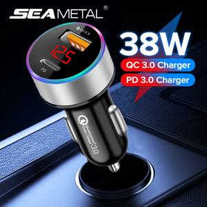 SEAMETAL 차량용 충전기 PD + USB QC3.0, 38W 고속 충전 전화 충전기, 12-24V 담배 라이터 어댑터, LED 전압계 디스플레이