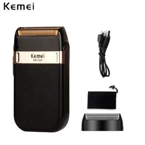 Kemei KM-2024 전문 USB 충전식 남성용 전기 면도기, 가죽 쉘 방수 수염 트리머 면도기