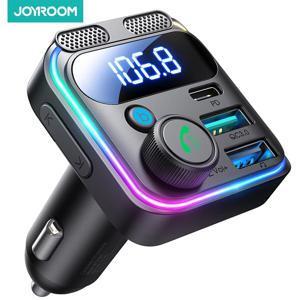 JOYROOM 블루투스 5.3 차량용 FM 송신기, 48W PD 및 QC 3.0 차량용 충전기 어댑터, 블루투스 및 U 디스크, 듀얼 마이크, 핸즈프리 통화