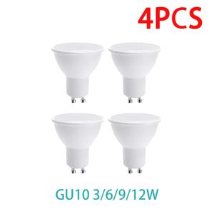 LED 스포트라이트 전구 실내 LED 에너지 절약 전구, GU10, AC220V, 3W, 6W, 9W, 12W, 180 도 빔 각도, 높은 루멘, 4 개