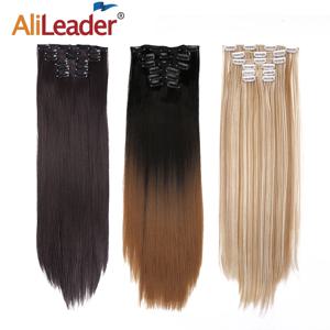 Alileader 합성 클립 온 헤어 익스텐션, 22 인치 스트레이트 곱슬 헤어피스, 16 클립 인 헤어 옴브레 내열성 섬유, 세트당 6 개