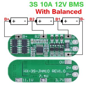 리튬 배터리 충전기 보호 보드, 18650 리튬 이온 배터리 셀 충전, 균형 잡힌 BMS, 3S, 10A, 12V, 11.1V, 12.6V