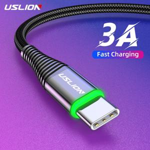 USLION LED 고속 충전 케이블, 0.5m 1m 2m, 3A USB C 타입 케이블, 삼성에 적합한 갤럭시 샤오미 화웨이 노트 7 데이터 USB-C 케이블 충전기 코드