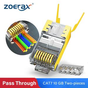 ZoeRax RJ45 Cat8 Cat7 및 Cat6A 통과 커넥터 8P8C 50UM 금도금 차폐 FTP/STP | RJ45 네트워크 모듈러 플러그-1.5mm