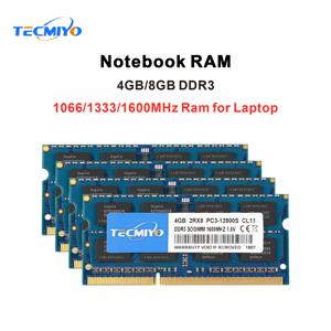 TECMIYO DDR3 DDR3L 4GB 8GB 1600MHz SODIMM 노트북 메모리 RAM, 1.35V, 1.5V, PC3, PC3L-12800S PC3-10600S PC3-8500S, 비 ECC -1PC 블루