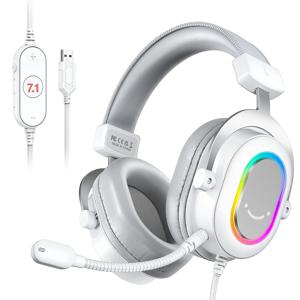 FIFINE RGB 게임용 헤드셋, 7.1 서라운드 사운드, 3-EQ/MIC, 오버 이어 헤드폰, PC PS4 PS5 Ampligame-H6W 인라인 제어