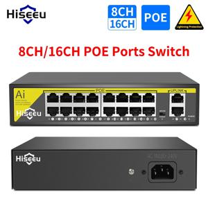 Hiseeu IP 카메라 CCTV 보안 카메라 시스템 무선 AP용 POE 스위치, IEEE 802.3 af/at, 8 포트, 16 포트, 48V, 2 업 링크, 10 Mbps, 100Mbps