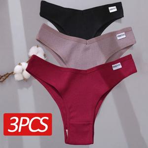 FINETOO 3PCS 브라질 팬티 코튼 여성 팬티 V 허리 G-String 속옷 여성 T 백 팬티 레이디 비키니 팬티 M-XL