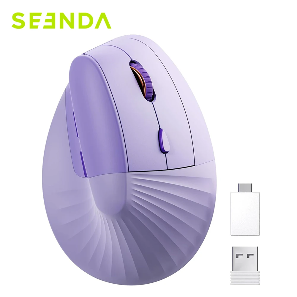 Seenda 충전식 수직 무선 마우스, 인체공학적 USB 및 C타입, 리시버 마우스, 노트북 PC, 맥북, 윈도우, 안드로이드용, 2 인 1